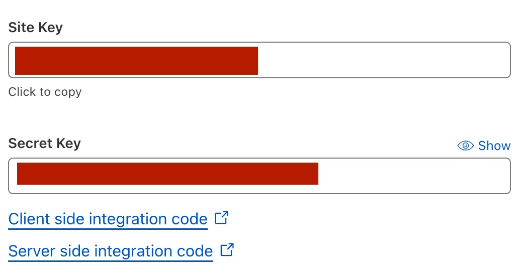 Turnstile dashboard - site keys
