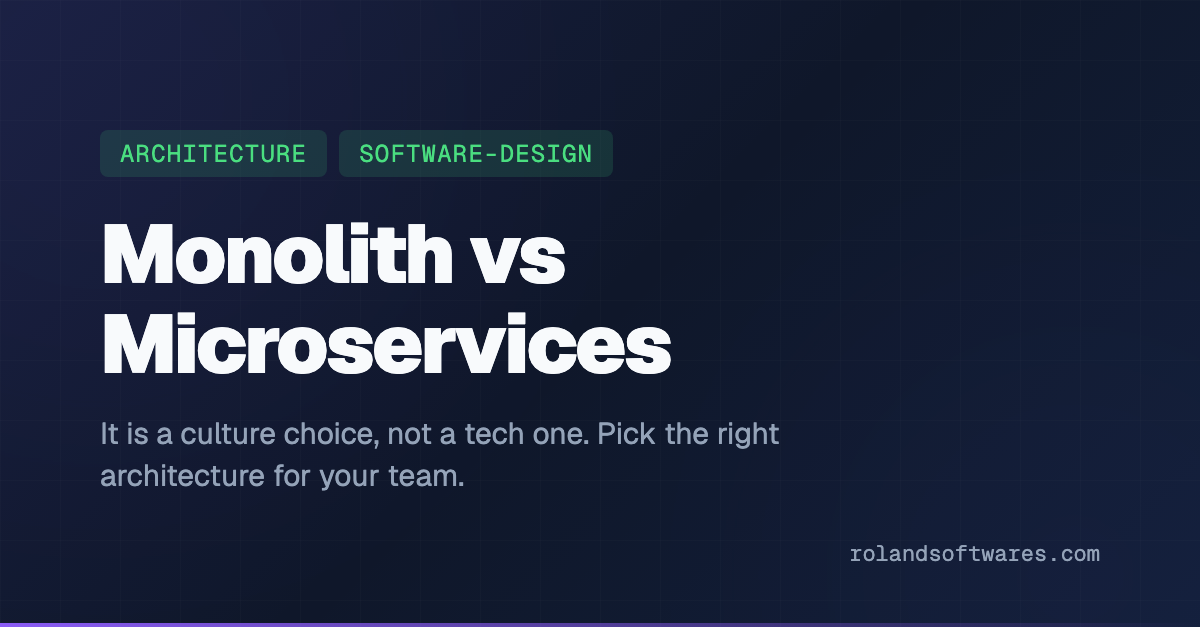Choosing the Right Software Architecture: Monolith vs Microservices — Monolith vs microservices is a culture choice, not a tech one. How to pick the right architecture for your team's size, technical needs, and growth plans.
