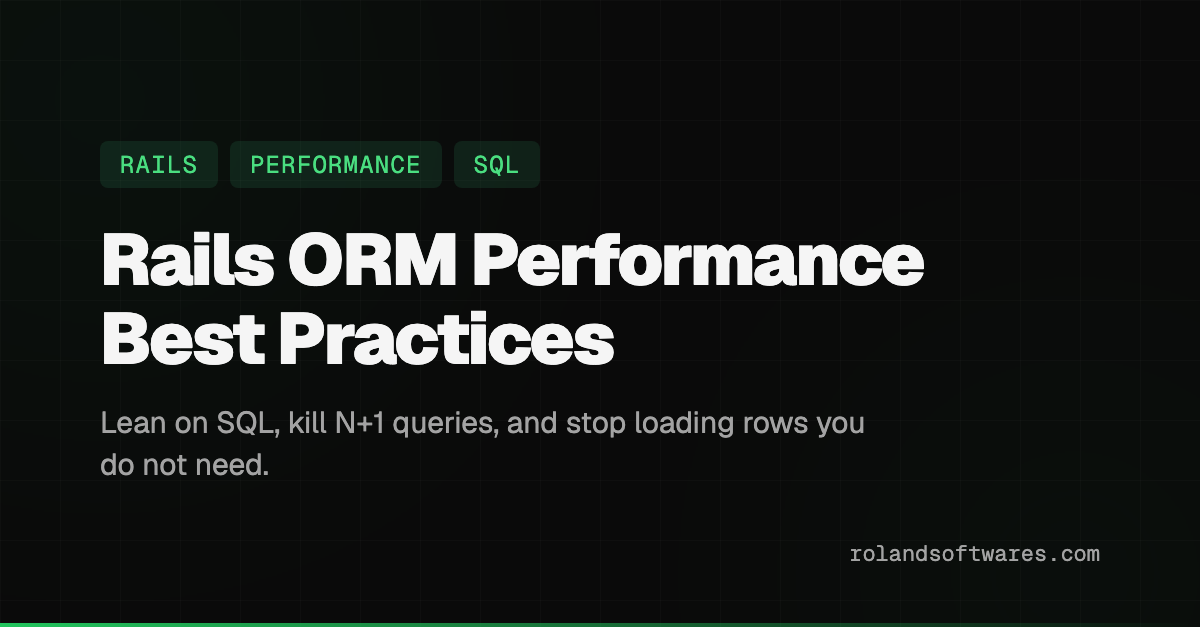 Rails ORM Performance Best Practices — ActiveRecord makes it easy to ship slow code. Leverage SQL for sorting, filtering, and aggregation - and fix N+1 queries with includes - to keep Rails apps fast.